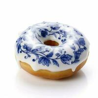 azul delft floral impressão rosquinha gelo Comida fotografia foto