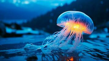 hd papel de parede néon brilhando azul medusa congeladas foto