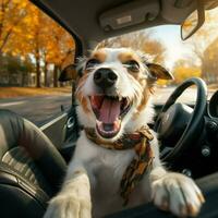 uma despreocupado cachorro desfrutando uma carro passeio foto