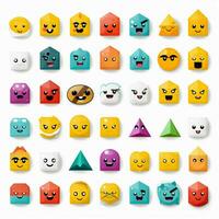 geométrico emojis 2d desenho animado vetor ilustração em branco b foto