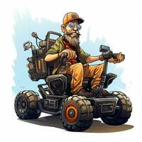 homem dentro motorizado cadeira de rodas 2d desenho animado ilustração em whit foto