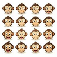 macaco rostos emojis 2d desenho animado vetor ilustração em whit foto