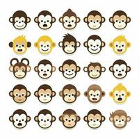 macaco rostos emojis 2d desenho animado vetor ilustração em whit foto