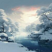 pacífico silêncio do uma coberto de neve panorama foto