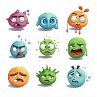 doente rostos emojis 2d desenho animado vetor ilustração em branco foto