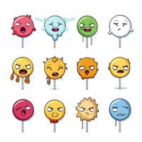 doente rostos emojis 2d desenho animado vetor ilustração em branco foto