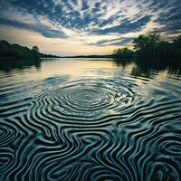 lento ondulações formando em uma vítreo lago foto