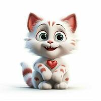sorridente gato com olhos do coração 2d desenho animado ilustração em whit foto