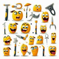 Ferramentas emojis 2d desenho animado vetor ilustração em branco backg foto