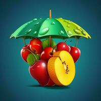 guarda-chuva fruta 2d vetor ilustração desenho animado dentro branco bac foto