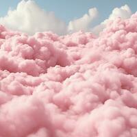 uma algodão doce Rosa fundo com fofo nuvens foto