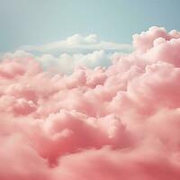 uma algodão doce vermelho fundo com fofo nuvens foto
