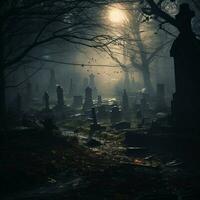 uma assombrada cemitério cheio do sombras foto