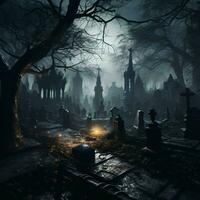 uma assombrada cemitério cheio do sombras foto