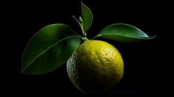 foto do uma yuzu citrino isolado em plano Preto fundo. generativo ai