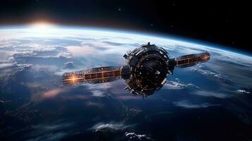 satélite navio órbita terra dentro espaço. generativo ai foto