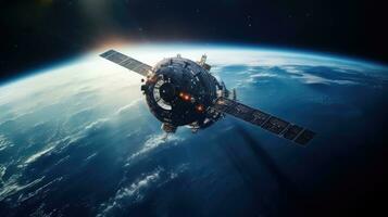 satélite navio órbita terra dentro espaço. generativo ai foto