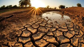 agrícola canal este tem tornar-se árido e estéril vencimento para prolongado seca e calor ondas. generativo ai foto