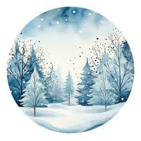 caprichoso inverno cena com desenhado à mão árvores e uma aguarela quadro. foto
