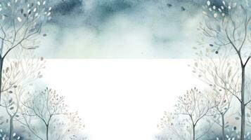 caprichoso inverno cena com desenhado à mão árvores e uma aguarela quadro. foto