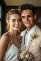 ai generativo foto retrato do uma casal em Casamento dia