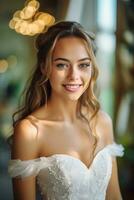 ai generativo foto retrato do uma mulher dentro Casamento vestir