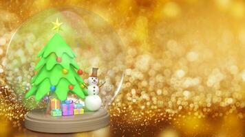 a boneco de neve e Natal árvore dentro vidro bola para feriado conceito 3d Renderização foto