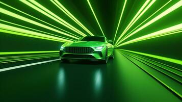 velozes dirigir verde luxo esporte carro comovente Alto Rapidez em a estrada raça rastrear com movimento borrão efeito foto