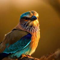 revelação dentro a requintado detalhes do a indiano rolo pássaro dentro perfeito iluminação ,ai gerado foto