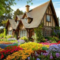 lindo eco amigáveis casa, anjo casa com flores natural, natureza ,ai gerado foto