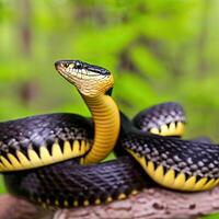 cobra, misturas perfeitamente para dentro Está floresta tropical habitat, revelador Está hipnotizante padrões sobre mais perto inspeção ,ai gerado foto