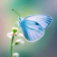 a delicado branco borboleta parece gostar uma místico criatura no meio a flores silvestres ,ai gerado foto