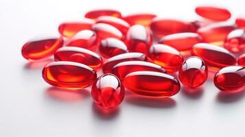transparente vermelho vitaminas em uma luz fundo foto