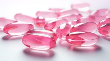 Rosa transparente vitaminas em uma luz fundo foto