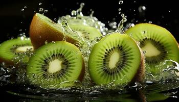 kiwi fruta fatias para dentro água ai gerado foto