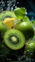 kiwi fruta fatias para dentro água ai gerado foto