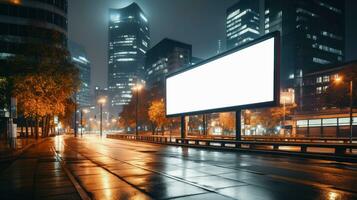 esvaziar Painel publicitário em uma grande cidade rua dentro a tarde. ai gerado foto