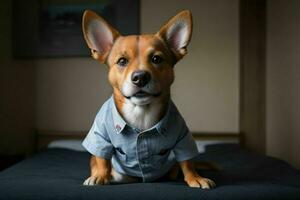 fofa cachorro vestindo camisa. ai generativo pró foto