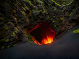 caverna com vermelho lava e fogo foto