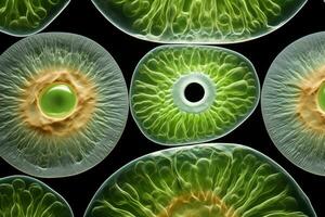 macro perspectiva plantar células passando por mitose capturado dentro Alto detalhe foto
