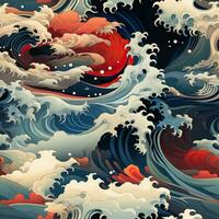 deslumbrante japonês quimono tecido fundo mostrando negrito tradicional onda padrões foto