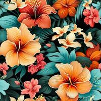 vibrante havaiano floral tecido padronizar fundo exibindo autêntico ilha estética foto