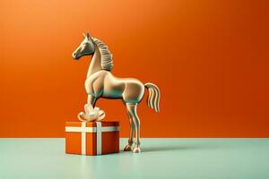 cavalo temático minimalista estilo Natal presentes isolado em uma gradiente fundo foto