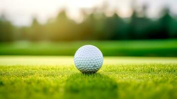 golfe bola em uma verde Relva campo dentro natureza, ensolarado dia foto