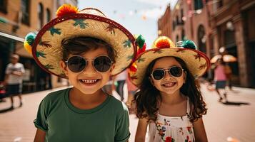 retrato crianças vestindo sombrero sorridente ai generativo foto