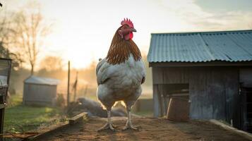 retrato frango dentro a Fazenda com luz exposição ai generativo foto