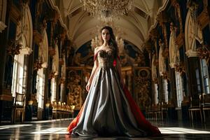 retrato lindo mulher dentro a castelo com luz exposição ai generativo foto