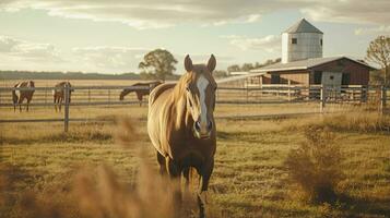 retrato cavalo dentro a Fazenda com luz exposição ai generativo foto