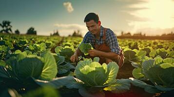 retrato agricultor colheita legumes ai generativo foto