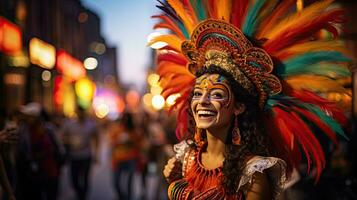lindo mulher com traje dentro a carnaval ai generativo foto